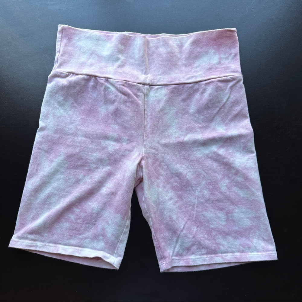 tillys full tilt biker shorts size S pink white tie die comfy stretchy cotton